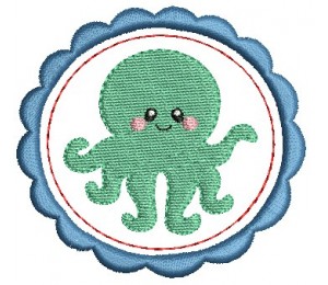 Stickmuster - Tintenfisch Button